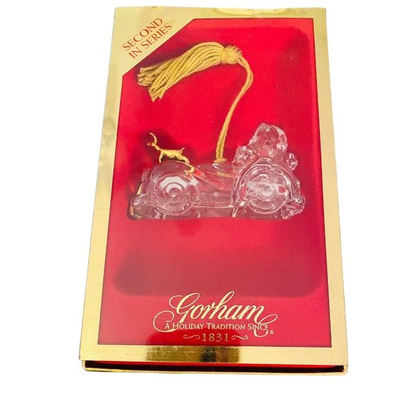 Gorham Santa’s Roadstar Full Lead Crystal Ornament Antique Gold - Picture 1 of 7